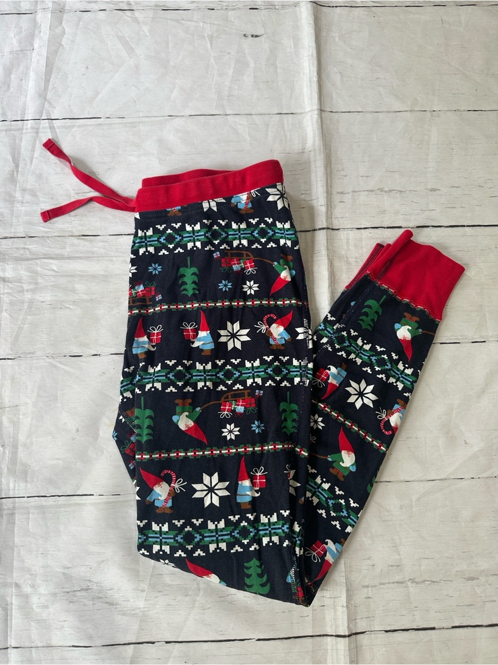 Hanna Andersson Navy & Red Gnome Holiday Pajama jogger Pants organic cotton med